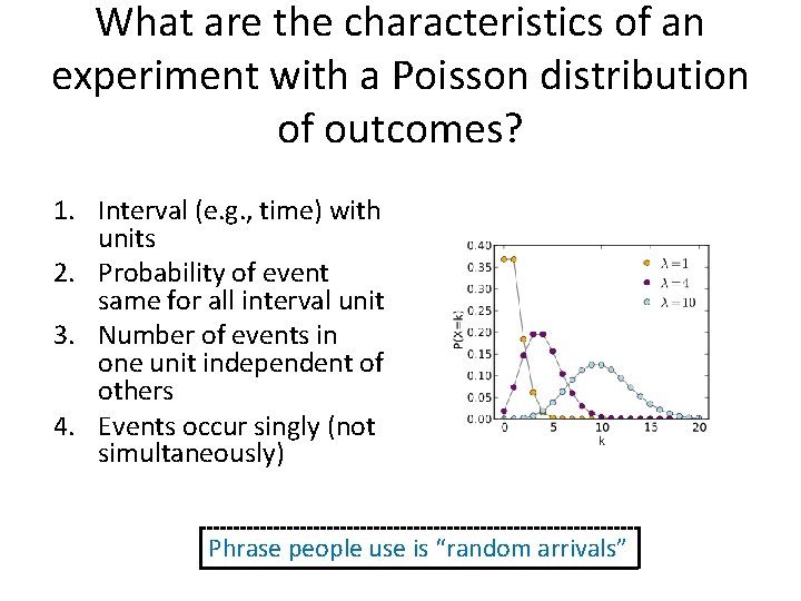 What are the characteristics of an experiment with a Poisson distribution of outcomes? 1.