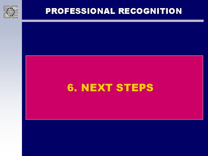 PROFESSIONAL RECOGNITION 6. NEXT STEPS 