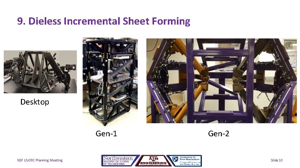 9. Dieless Incremental Sheet Forming Desktop Gen-1 NSF I/UCRC Planning Meeting Gen-2 Slide 10