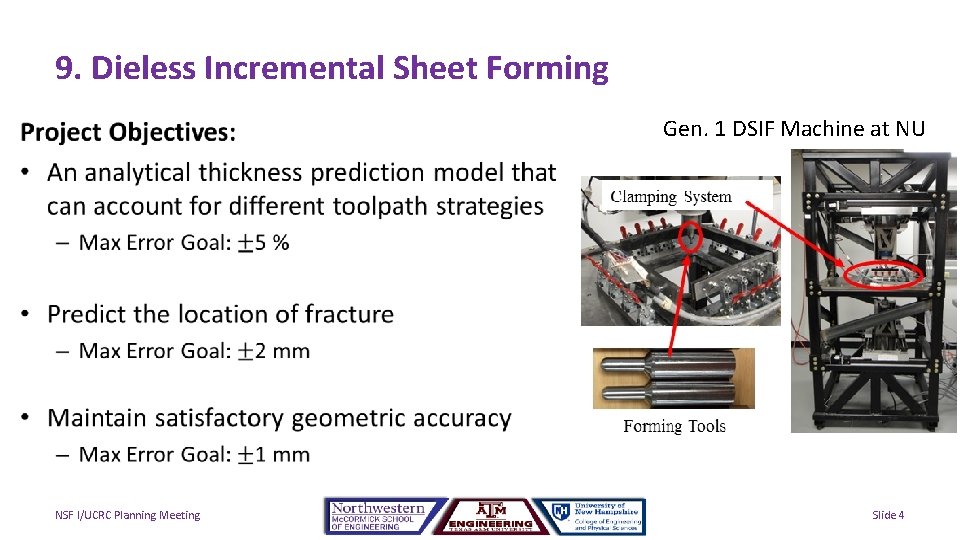 9. Dieless Incremental Sheet Forming • Gen. 1 DSIF Machine at NU No Fracture