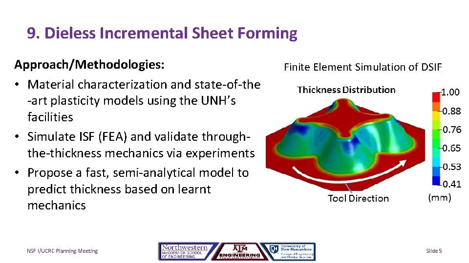 9. Dieless Incremental Sheet Forming Approach/Methodologies: • Material characterization and state-of-the -art plasticity models