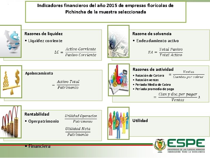 Indicadores financieros del año 2015 de empresas florícolas de Pichincha de la muestra seleccionada