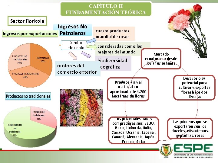 CAPÍTULO II FUNDAMENTACIÓN TEÓRICA Sector florícola Ingresos No Petroleros Sector florícola cuarto productor mundial