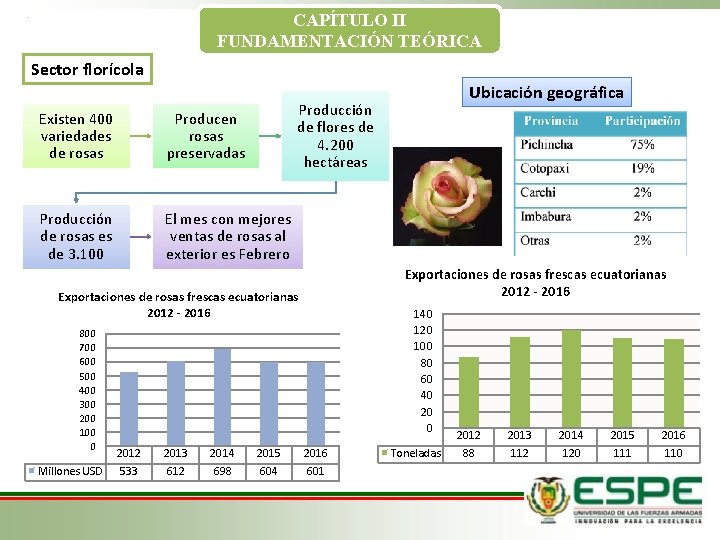 CAPÍTULO II FUNDAMENTACIÓN TEÓRICA Sector florícola Producción de flores de 4. 200 hectáreas Existen