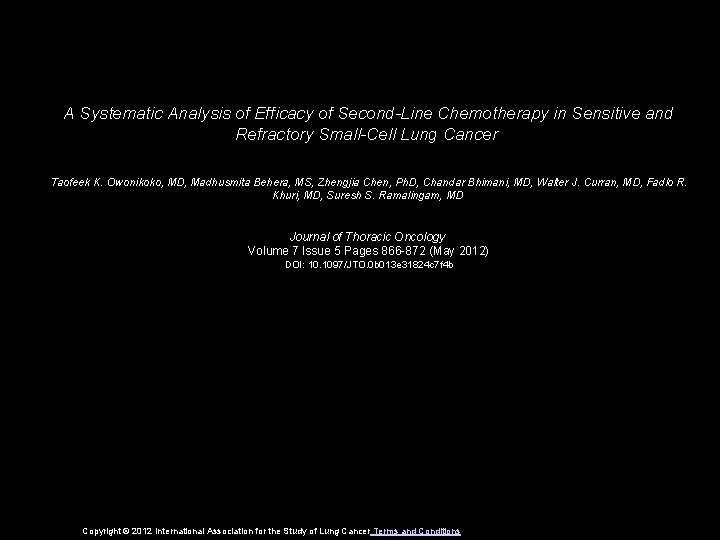 A Systematic Analysis of Efficacy of Second-Line Chemotherapy in Sensitive and Refractory Small-Cell Lung A Systematic Analysis of Efficacy of Second-Line Chemotherapy in Sensitive and Refractory Small-Cell Lung