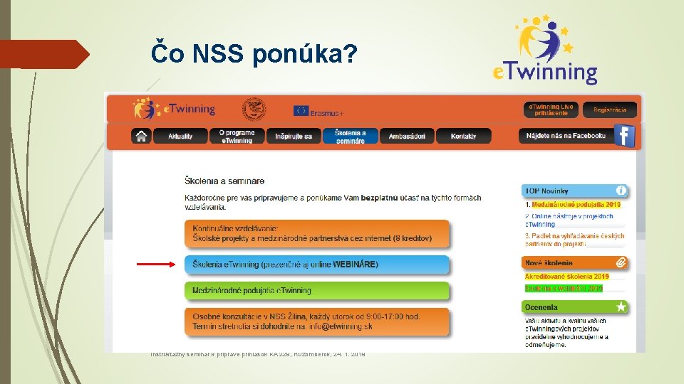 Čo NSS ponúka? Kontinuálne vzdelávanie Školské projekty a medzinárodné partnerstvá cez internet (8 kreditov)