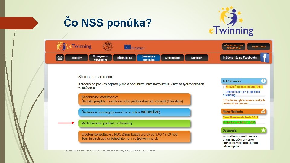 Čo NSS ponúka? Účasť na seminároch a konferenciách v zahraničí Kontinuálne vzdelávanie Školské projekty