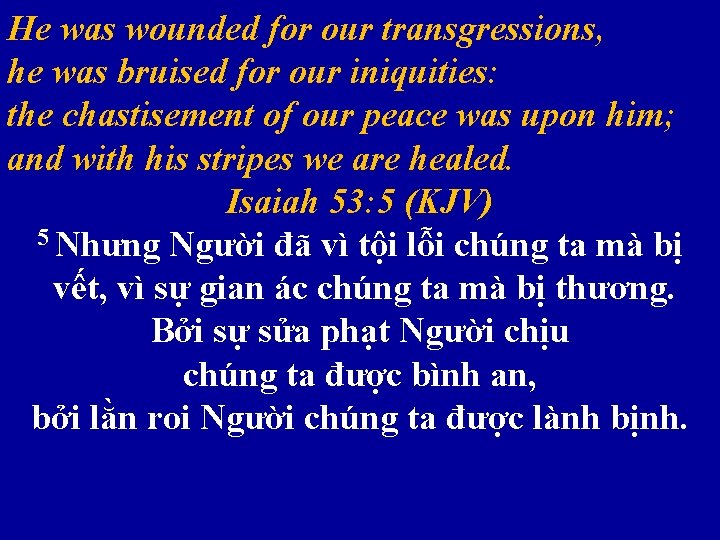 He was wounded for our transgressions, he was bruised for our iniquities: the chastisement