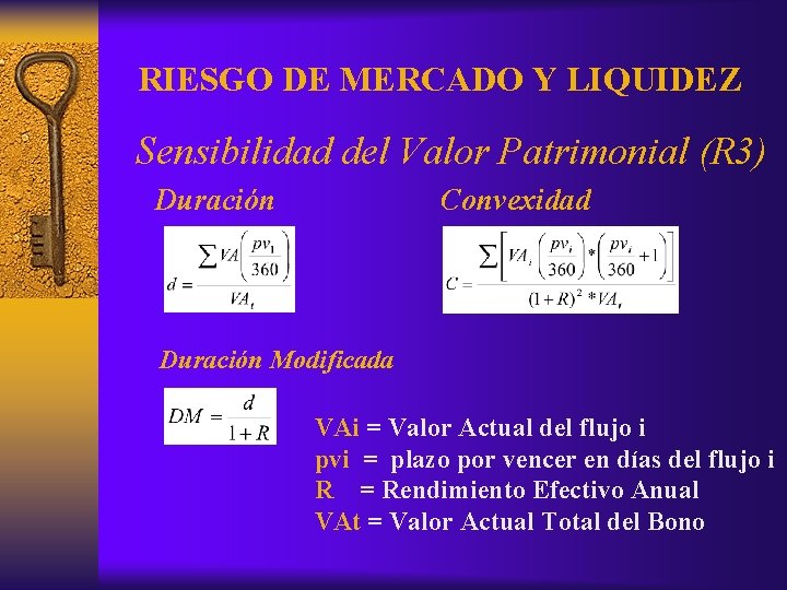RIESGO DE MERCADO Y LIQUIDEZ Sensibilidad del Valor Patrimonial (R 3) Duración Convexidad Duración