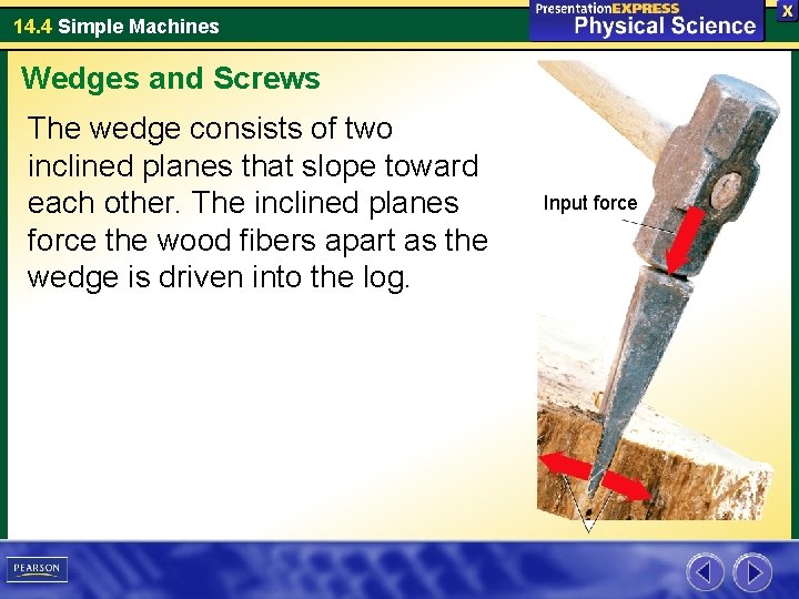 14. 4 Simple Machines Wedges and Screws The wedge consists of two inclined planes 14. 4 Simple Machines Wedges and Screws The wedge consists of two inclined planes