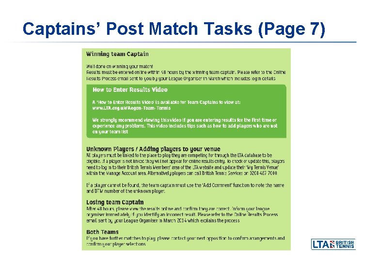 Captains’ Post Match Tasks (Page 7) Captains’ Post Match Tasks (Page 7)