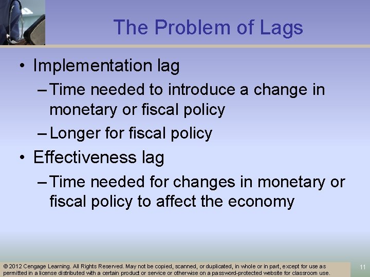 The Problem of Lags • Implementation lag – Time needed to introduce a change