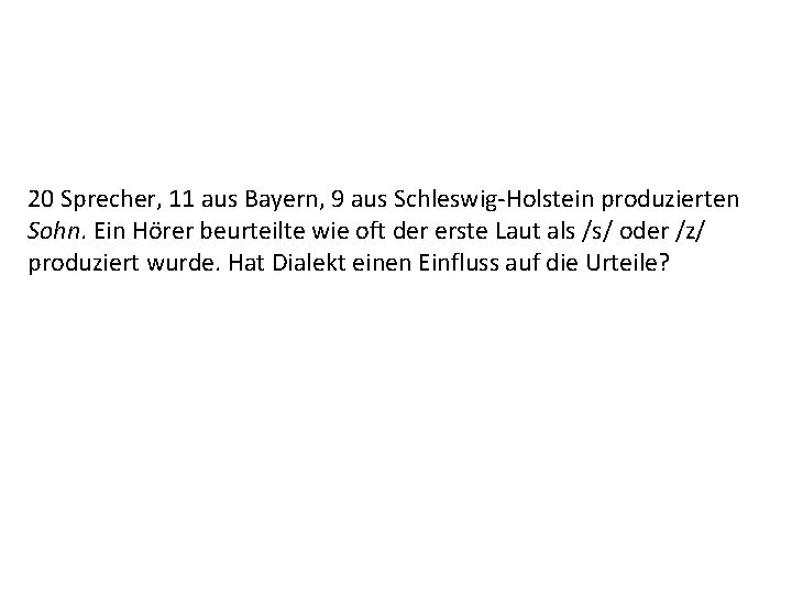 20 Sprecher, 11 aus Bayern, 9 aus Schleswig-Holstein produzierten Sohn. Ein Hörer beurteilte wie