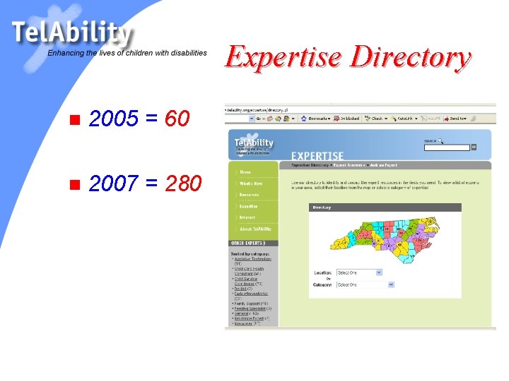 Expertise Directory n 2005 = 60 n 2007 = 280 