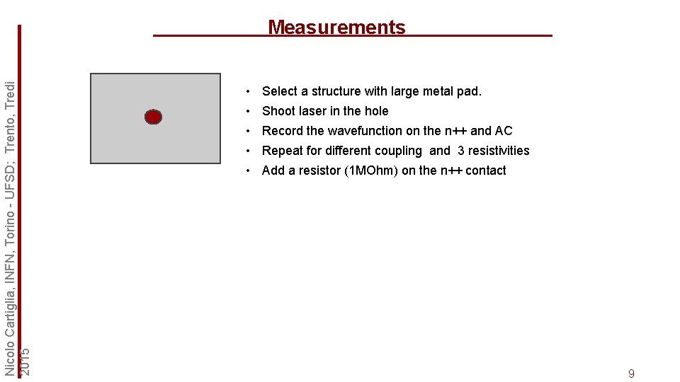 Nicolo Cartiglia, INFN, Torino - UFSD; Trento, Tredi 2015 Measurements • Select a structure