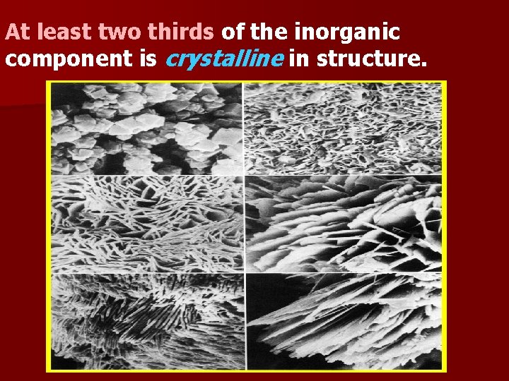 At least two thirds of the inorganic component is crystalline in structure. 