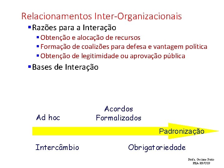 Relacionamentos Inter-Organizacionais §Razões para a Interação § Obtenção e alocação de recursos § Formação