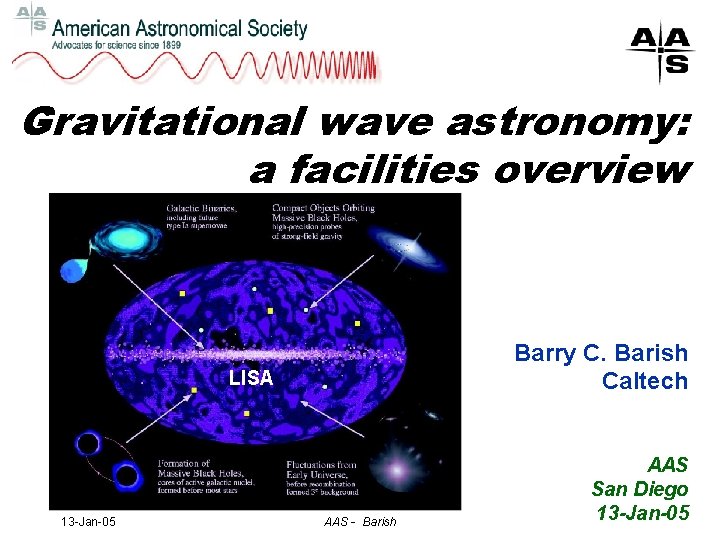 Gravitational wave astronomy: a facilities overview Barry C. Barish Caltech LISA 13 -Jan-05 AAS
