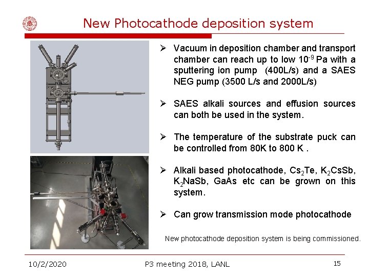 New Photocathode deposition system Ø Vacuum in deposition chamber and transport chamber can reach