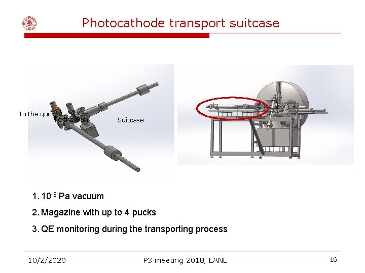 Photocathode transport suitcase To the gun To the Gun Suitcase 1. 10 -8 Pa