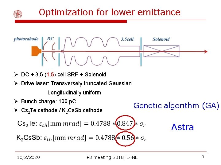 Optimization for lower emittance Ø DC + 3. 5 (1. 5) cell SRF +