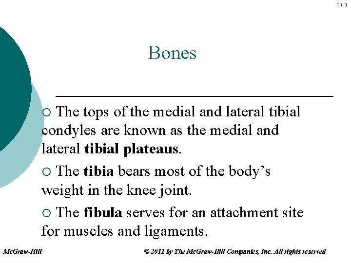 17 -7 Bones The tops of the medial and lateral tibial condyles are known