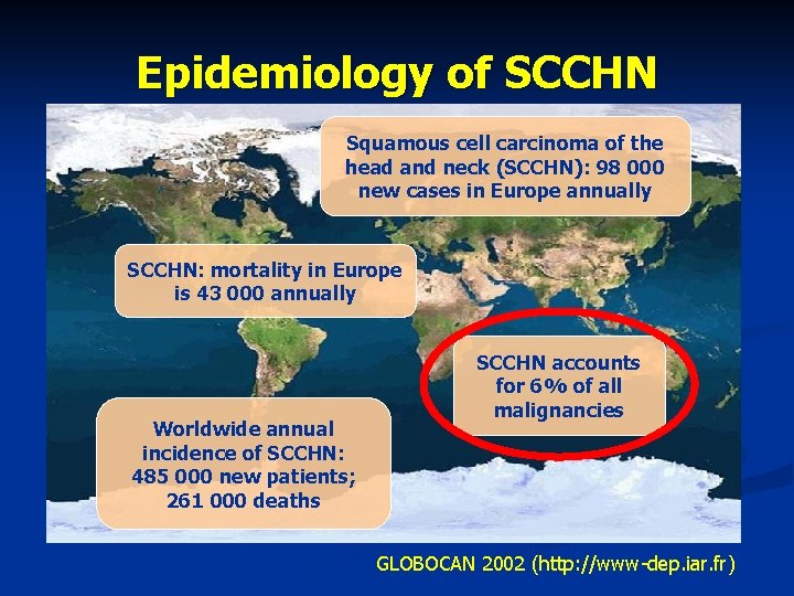 Epidemiology of SCCHN Squamous cell carcinoma of the head and neck (SCCHN): 98 000