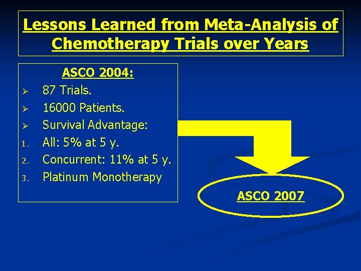 Lessons Learned from Meta-Analysis of Chemotherapy Trials over Years Ø Ø Ø 1. 2.