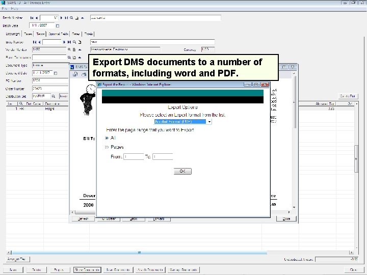 Export DMS documents to a number of formats, including word and PDF. 