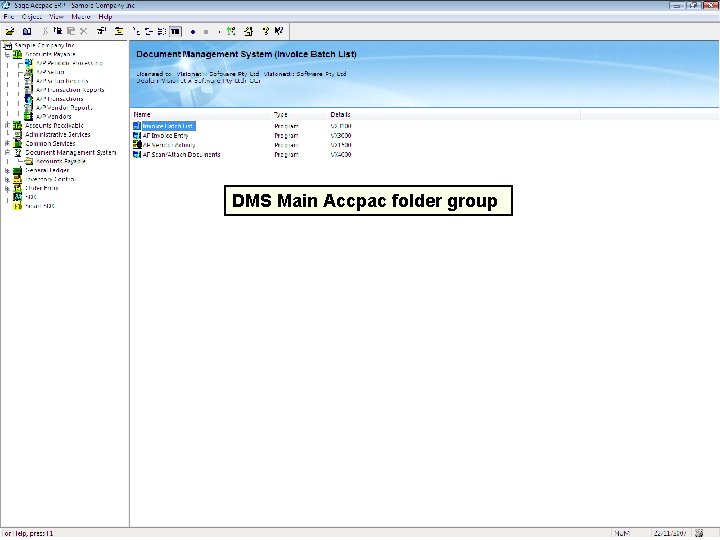 DMS Main Accpac folder group 