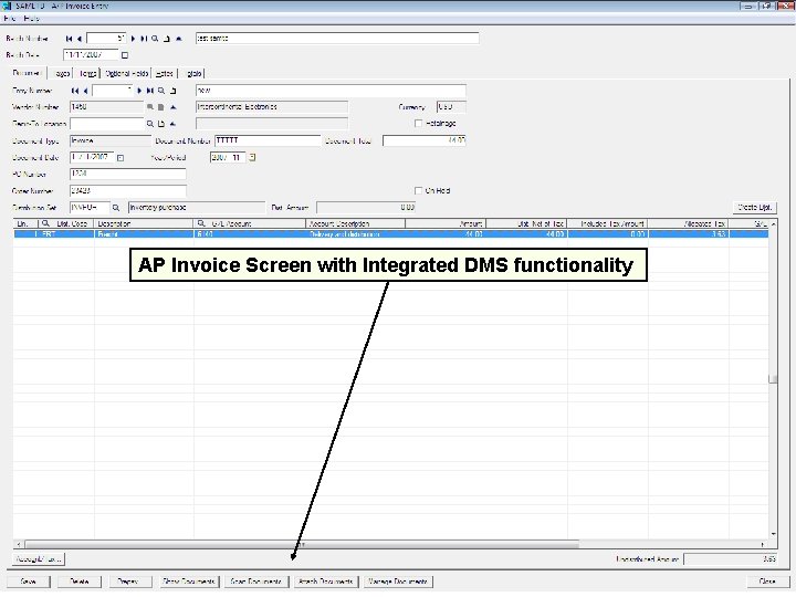 AP Invoice Screen with Integrated DMS functionality 