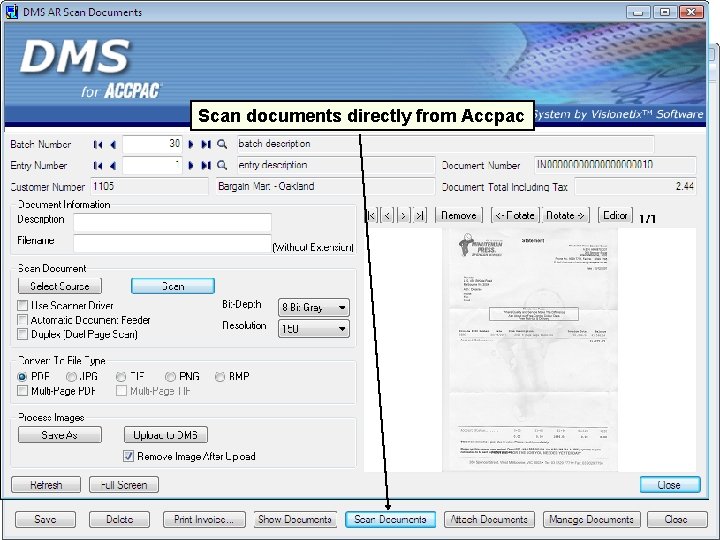 Scan documents directly from Accpac 