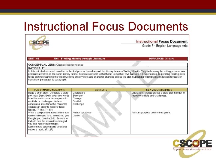 Instructional Focus Documents 
