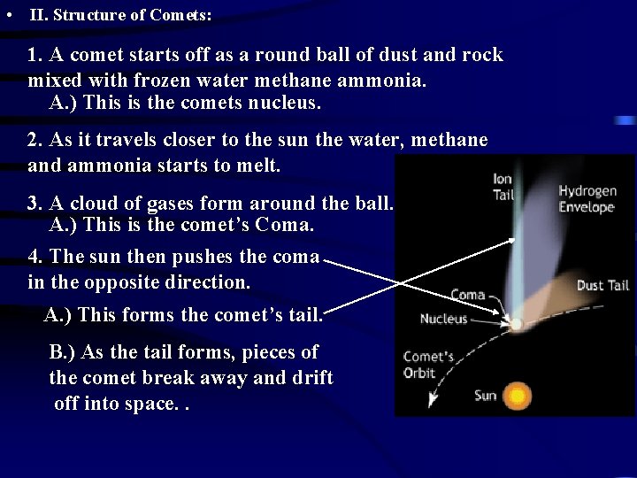 • II. Structure of Comets: 1. A comet starts off as a round • II. Structure of Comets: 1. A comet starts off as a round