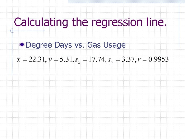 Calculating the regression line. Degree Days vs. Gas Usage 