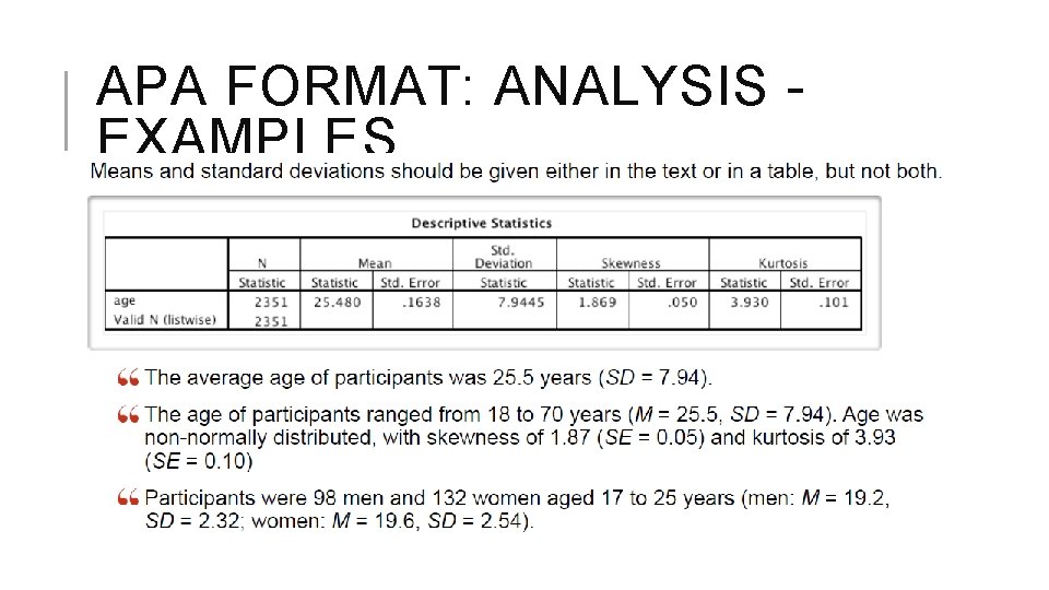 APA FORMAT: ANALYSIS EXAMPLES 