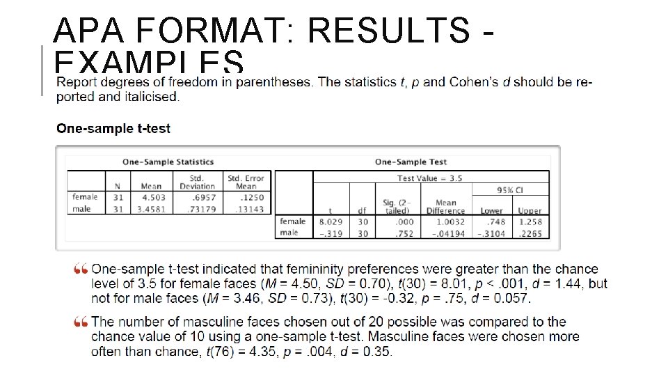 APA FORMAT: RESULTS EXAMPLES 