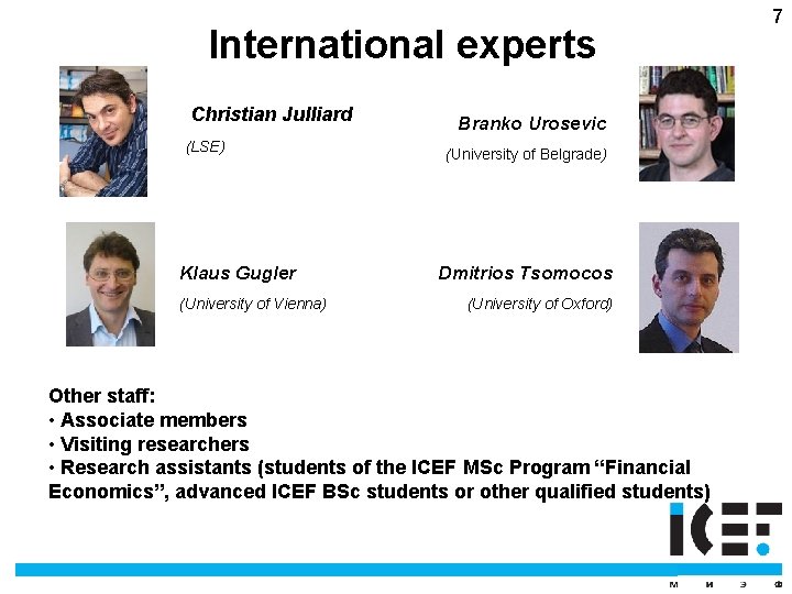 International experts Christian Julliard (LSE) Klaus Gugler (University of Vienna) Branko Urosevic (University of