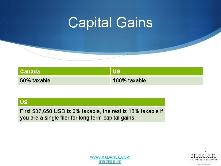 Capital Gains Canada US 50% taxable 100% taxable US First $37, 650 USD is