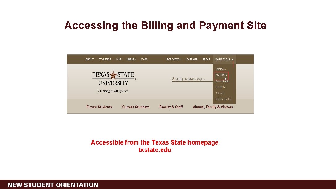 Accessing the Billing and Payment Site Accessible from the Texas State homepage txstate. edu
