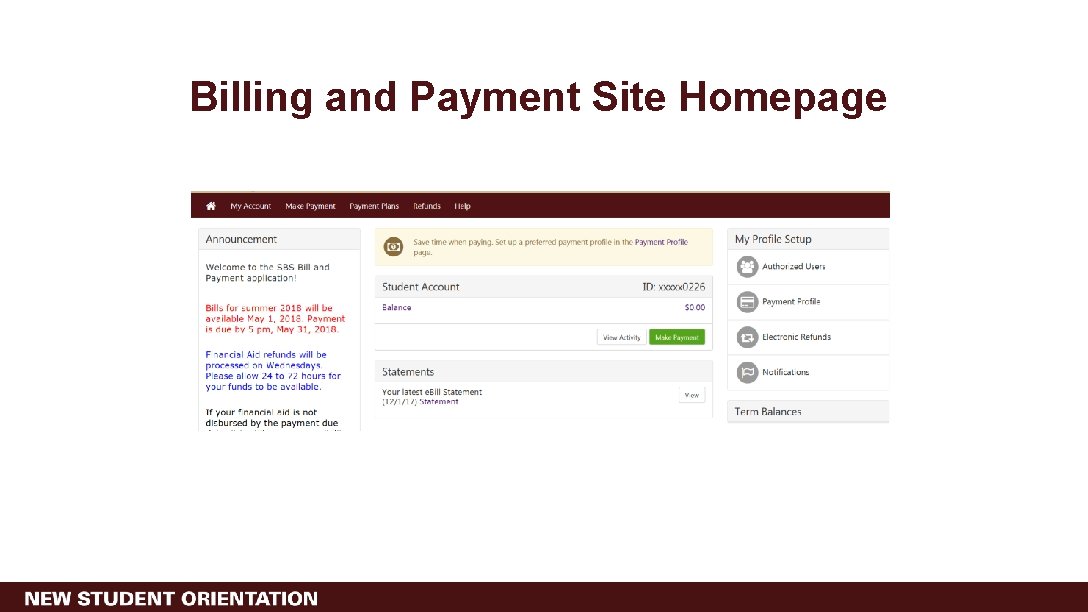Billing and Payment Site Homepage 