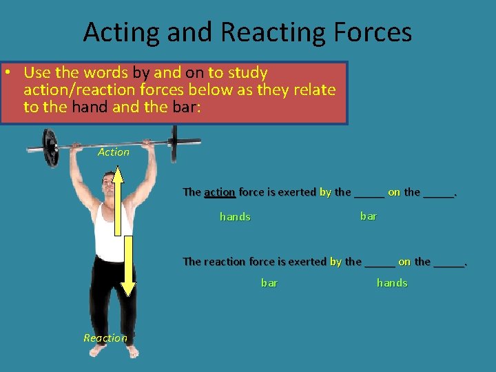 Acting and Reacting Forces • Use the words by and on to study action/reaction