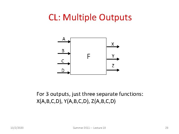 CL: Multiple Outputs A B C X F Y Z D For 3 outputs,