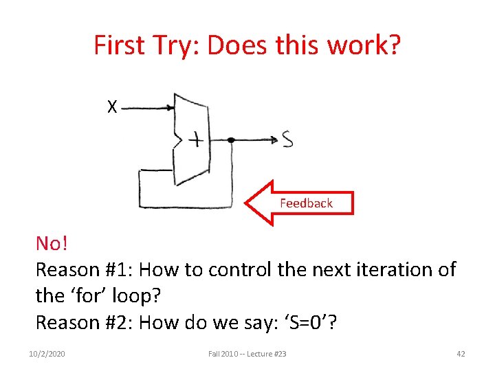 First Try: Does this work? X Feedback No! Reason #1: How to control the