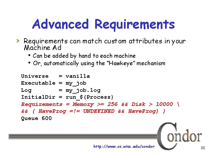 Advanced Requirements › Requirements can match custom attributes in your Machine Ad Can be