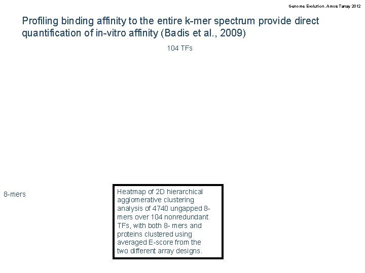 Genome Evolution. Amos Tanay 2012 Profiling binding affinity to the entire k-mer spectrum provide