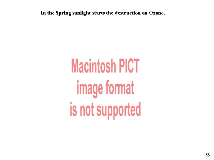 In the Spring sunlight starts the destruction on Ozone. 58 