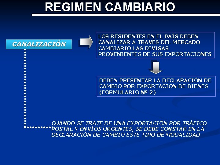 REGIMEN CAMBIARIO CANALIZACIÓN LOS RESIDENTES EN EL PAÍS DEBEN CANALIZAR A TRAVÉS DEL MERCADO