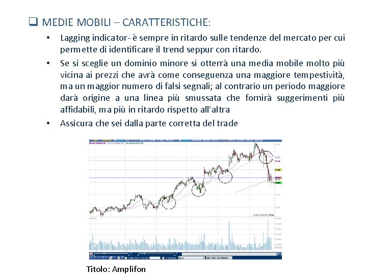 q MEDIE MOBILI – CARATTERISTICHE: • • • Lagging indicator- è sempre in ritardo q MEDIE MOBILI – CARATTERISTICHE: • • • Lagging indicator- è sempre in ritardo