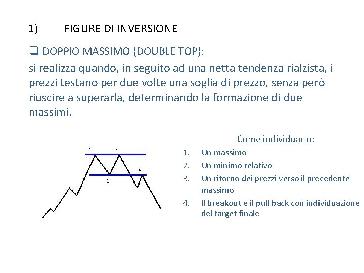 1) FIGURE DI INVERSIONE q DOPPIO MASSIMO (DOUBLE TOP): si realizza quando, in seguito 1) FIGURE DI INVERSIONE q DOPPIO MASSIMO (DOUBLE TOP): si realizza quando, in seguito